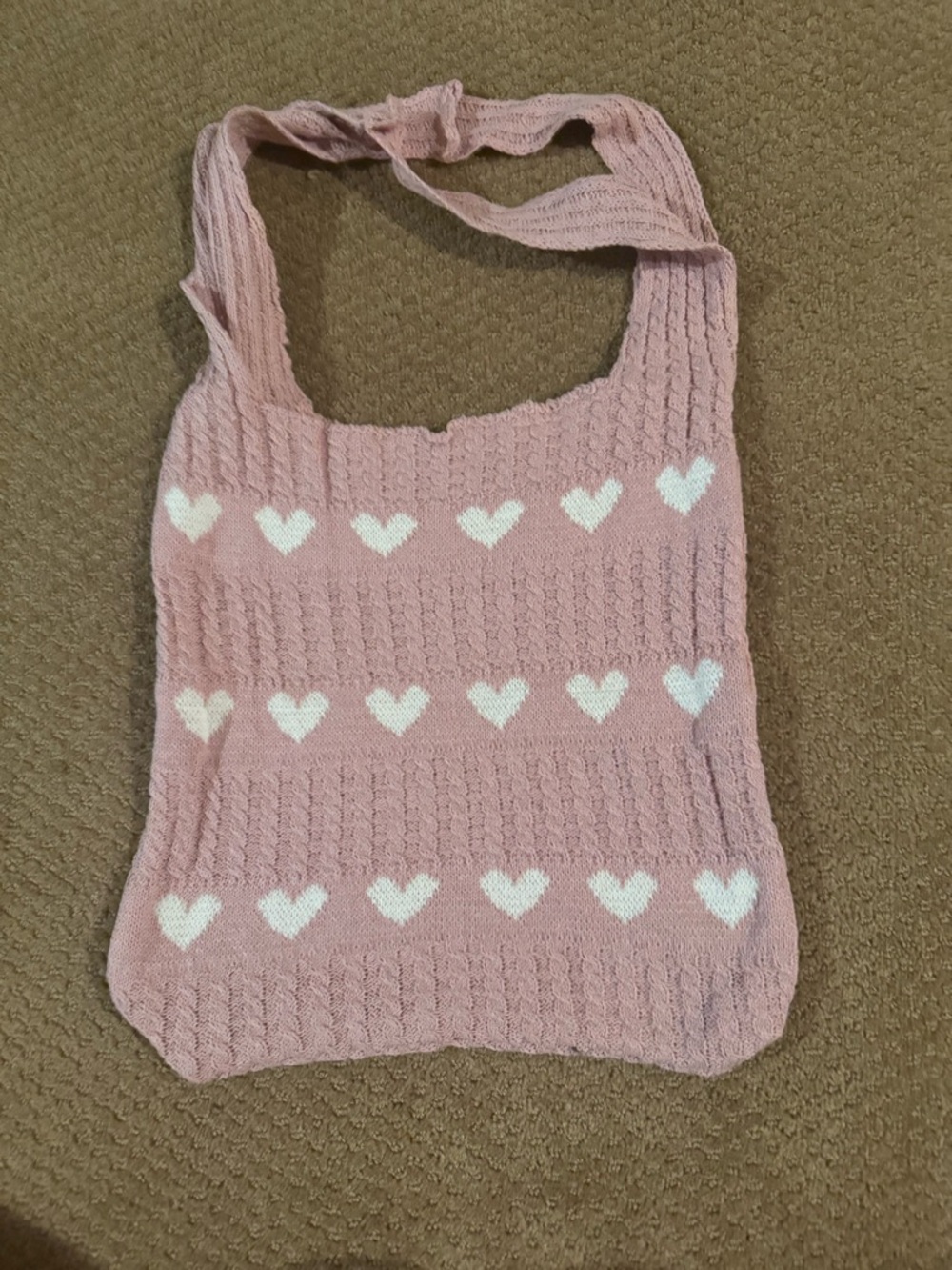 Pink Knit Heart Pattern Shoulder Bag